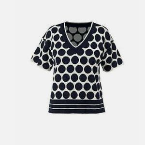 Cabi 5641 Volley Reversible Pullover Navy and White Polka Dot Sweater